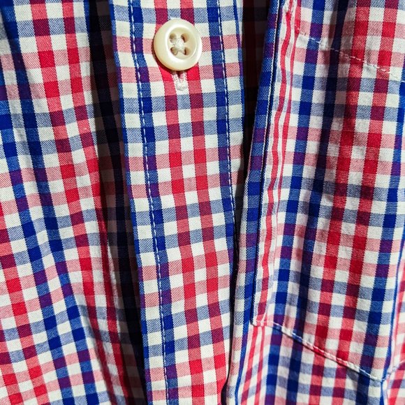 Gap mens medium  red white blue gingham patterned button up shirt - Picture 4 of 10